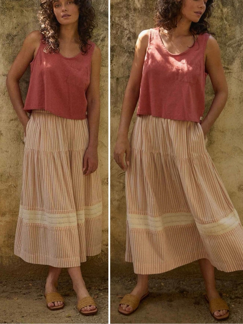 Toad&Co Airscape Midi Skirt Dusty Cedar Stripe Dobby / XS NEW WITH TAGS NWT
